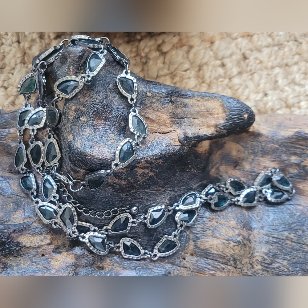 Chico's Smokey Quartz Long Strand Necklace, Smokey Quartz & Gunmetal